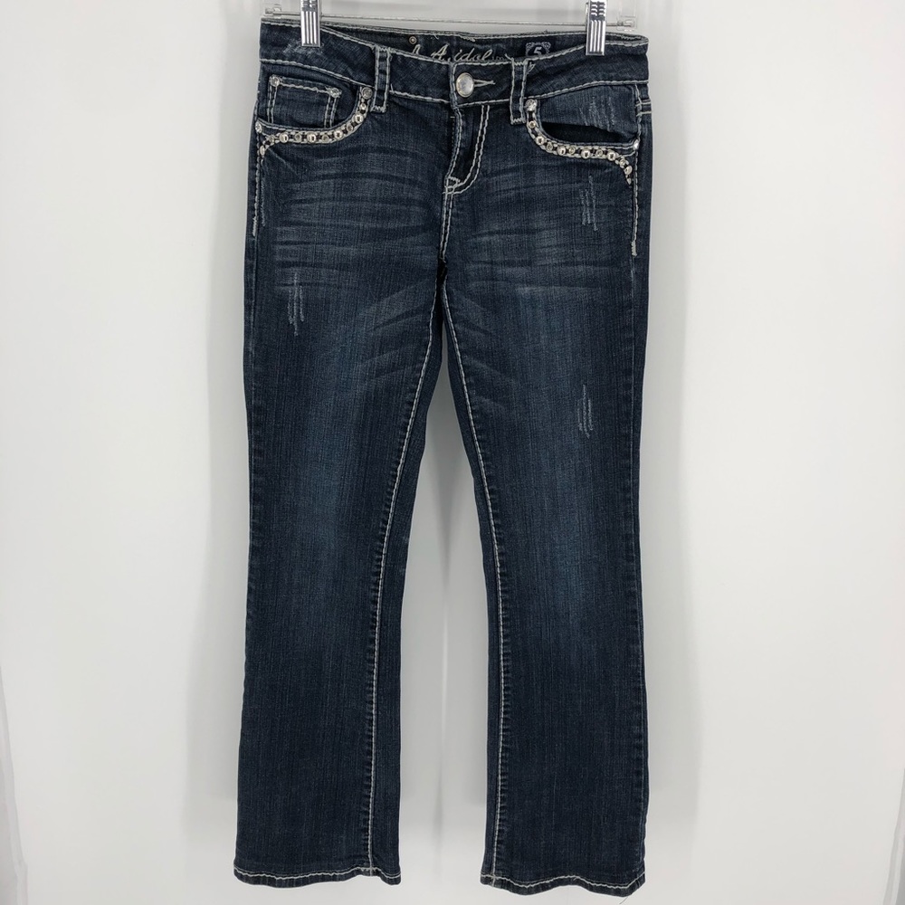 L.A. Idol USA rhinestone and embroidered blue jean